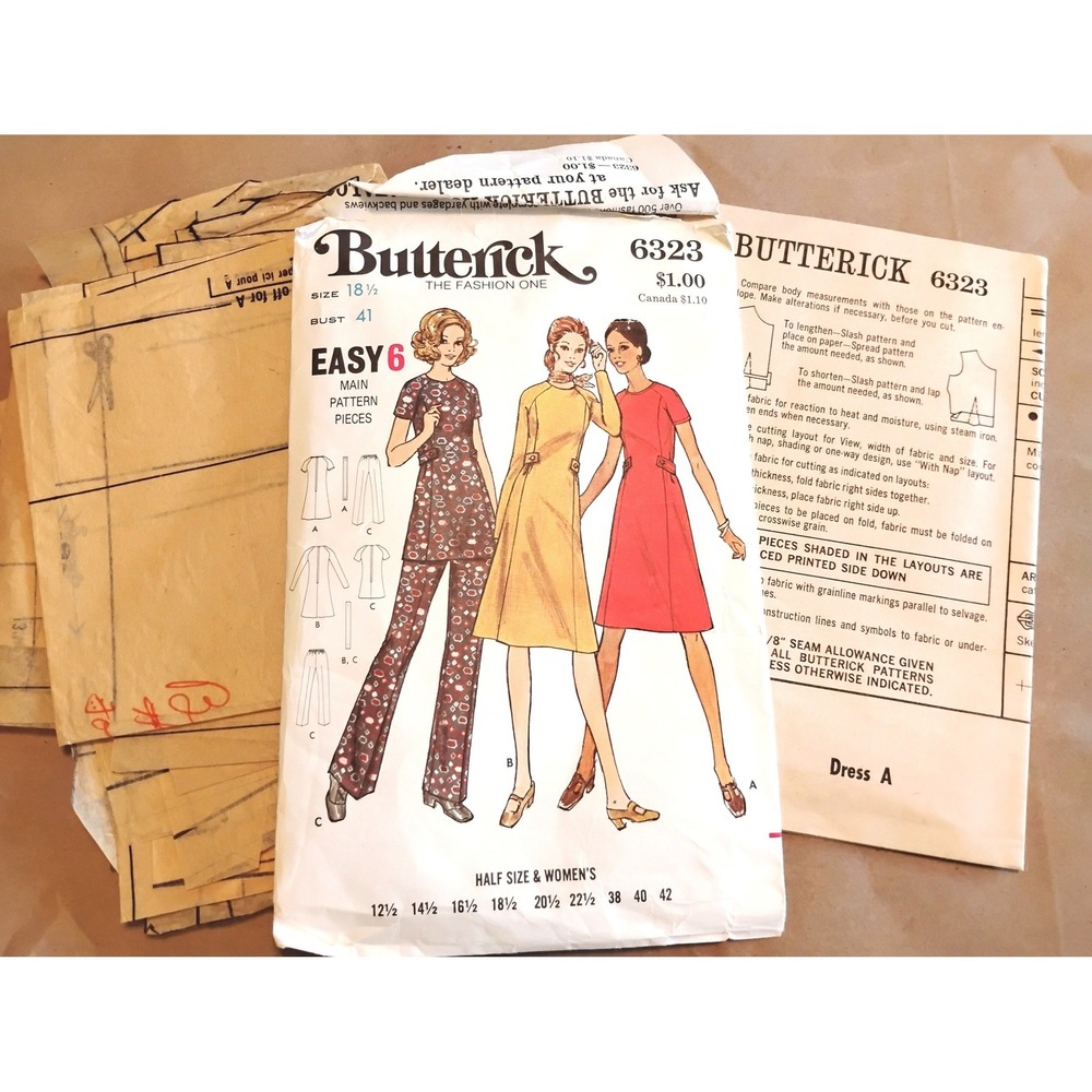 🍁Vintage 70s Butterick 6323 Wide Leg Pants & Dress Pattern Retro dyi Halloween